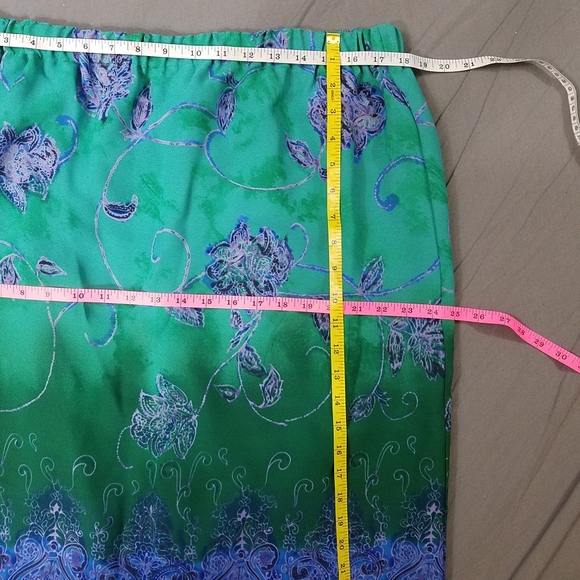 Marian j Fry skirt floral skirt pullon elastic waist green blue teal - Picture 6 of 8